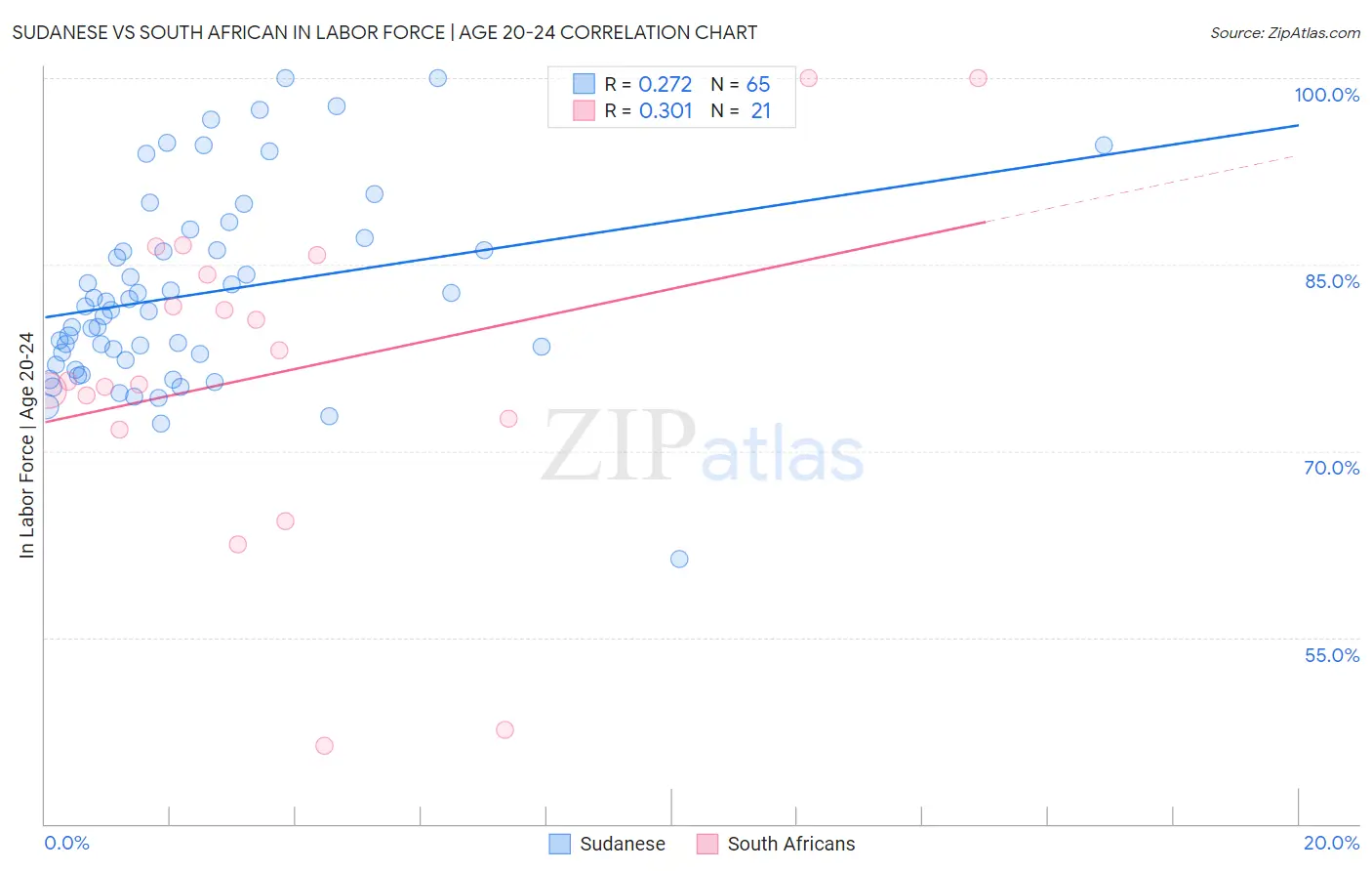 Sudanese vs South African In Labor Force | Age 20-24