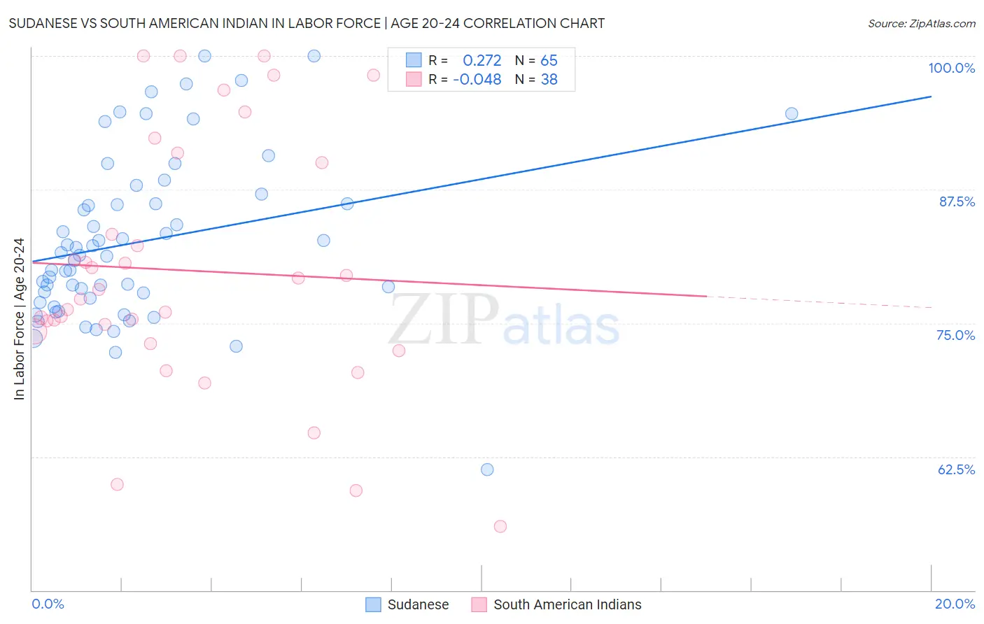 Sudanese vs South American Indian In Labor Force | Age 20-24