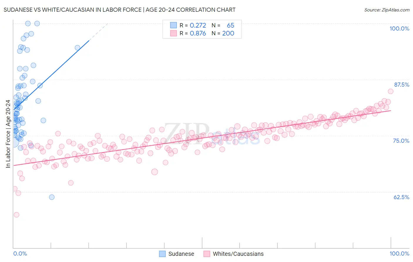 Sudanese vs White/Caucasian In Labor Force | Age 20-24