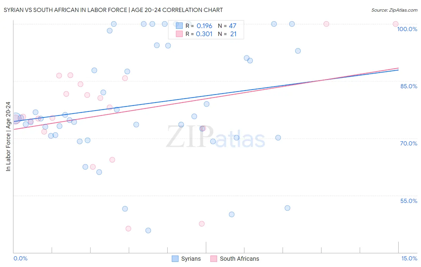 Syrian vs South African In Labor Force | Age 20-24