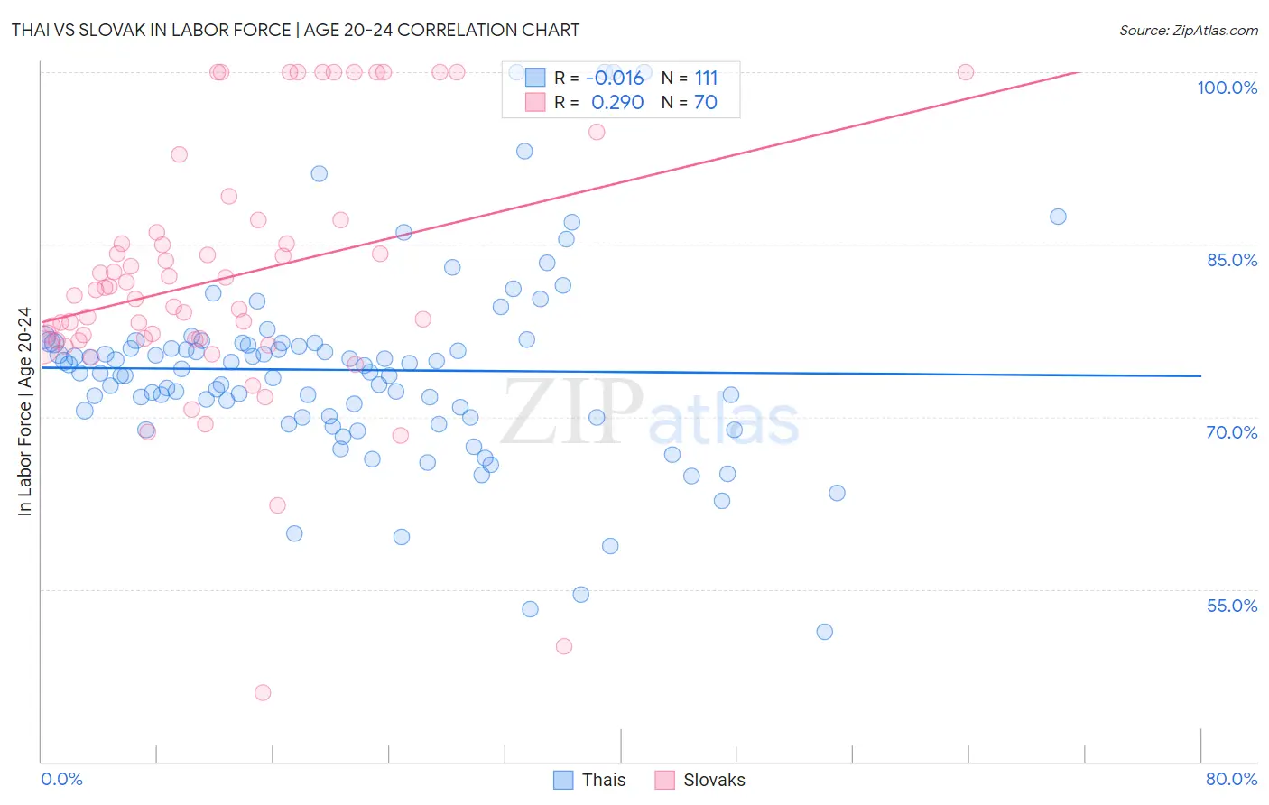 Thai vs Slovak In Labor Force | Age 20-24