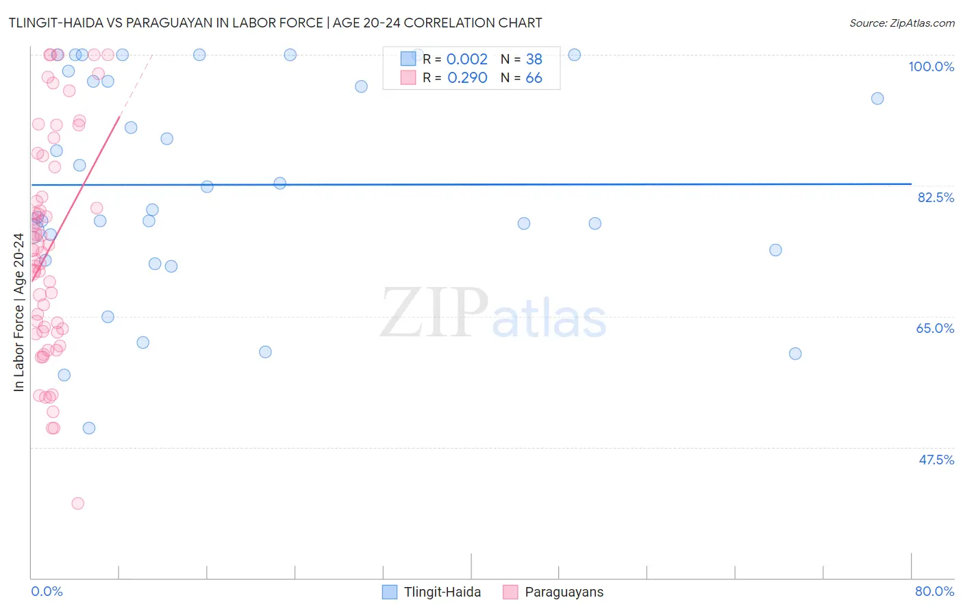 Tlingit-Haida vs Paraguayan In Labor Force | Age 20-24