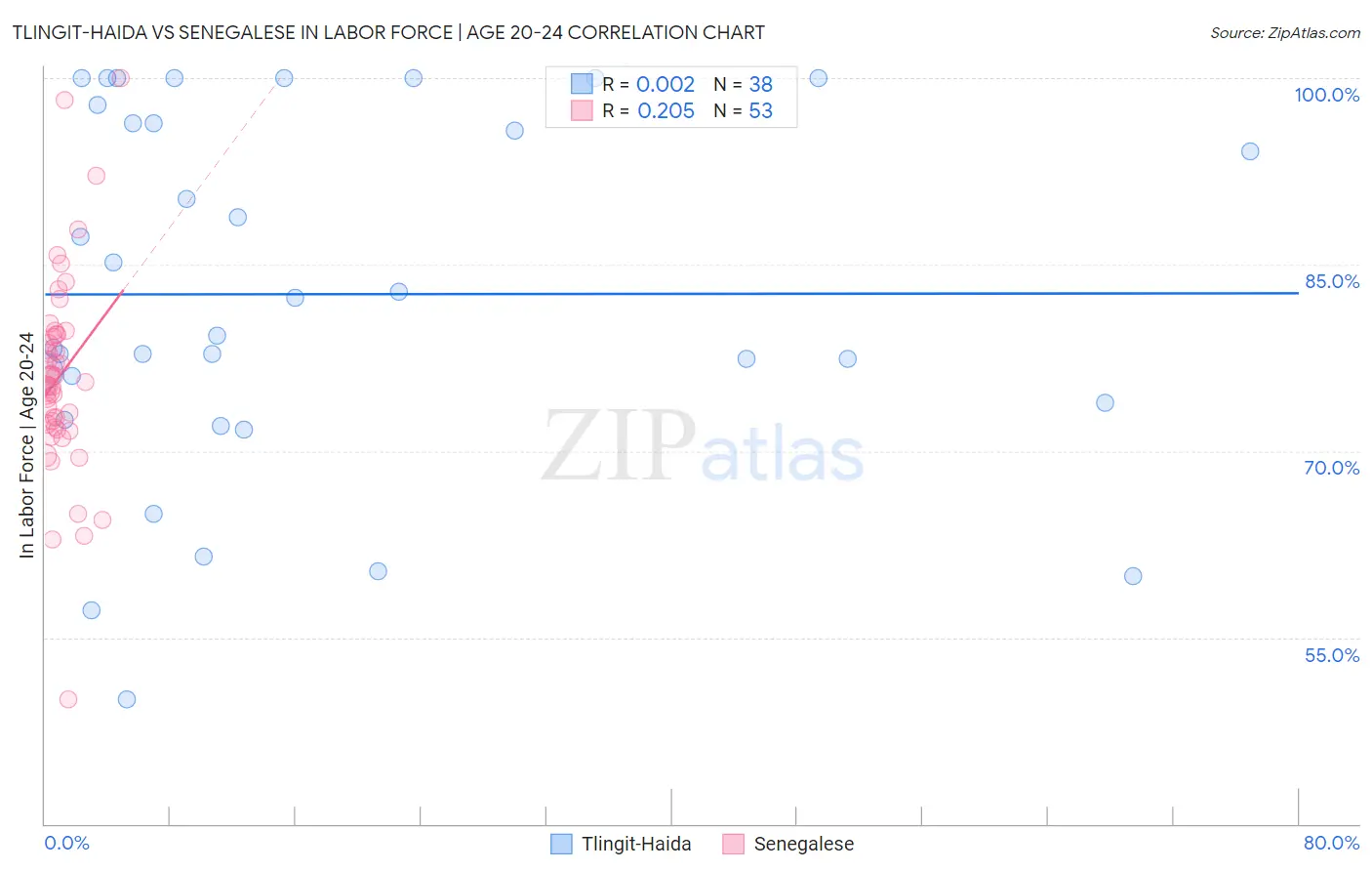 Tlingit-Haida vs Senegalese In Labor Force | Age 20-24