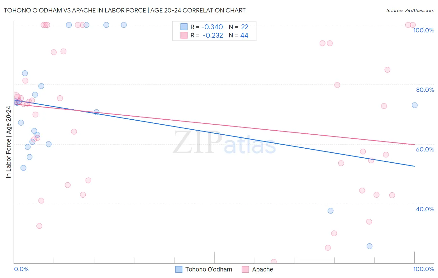 Tohono O'odham vs Apache In Labor Force | Age 20-24