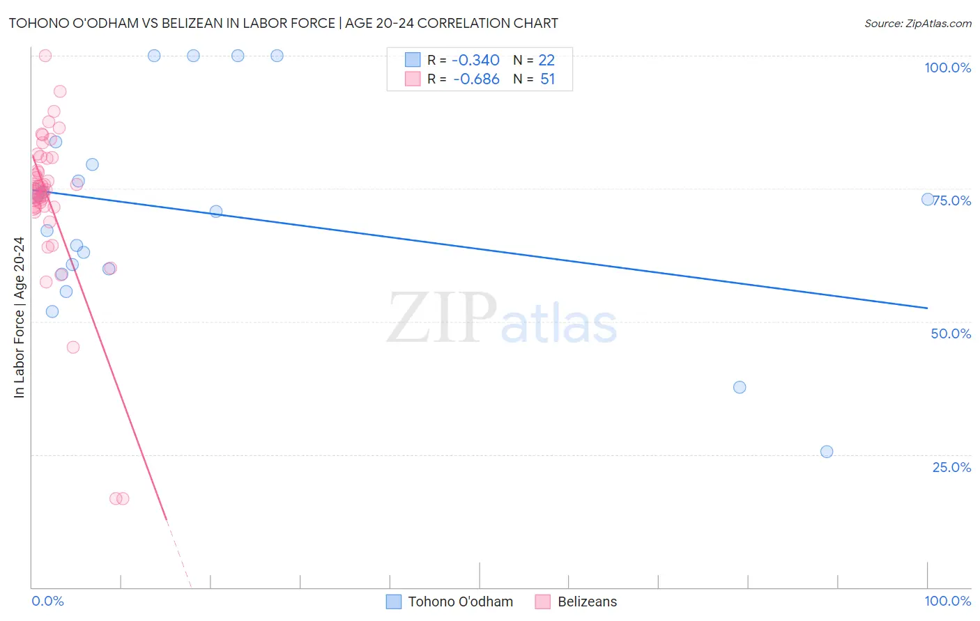 Tohono O'odham vs Belizean In Labor Force | Age 20-24