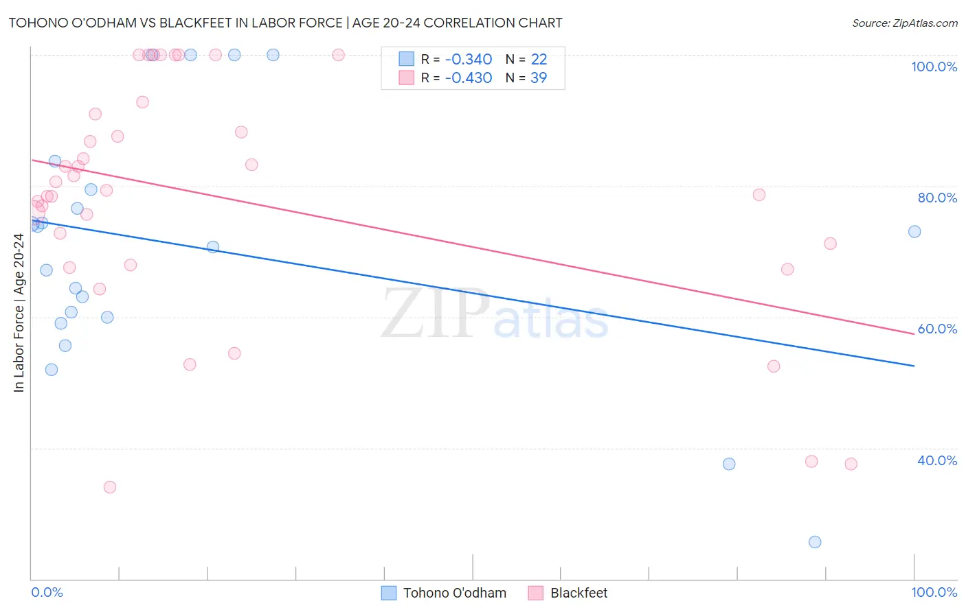 Tohono O'odham vs Blackfeet In Labor Force | Age 20-24