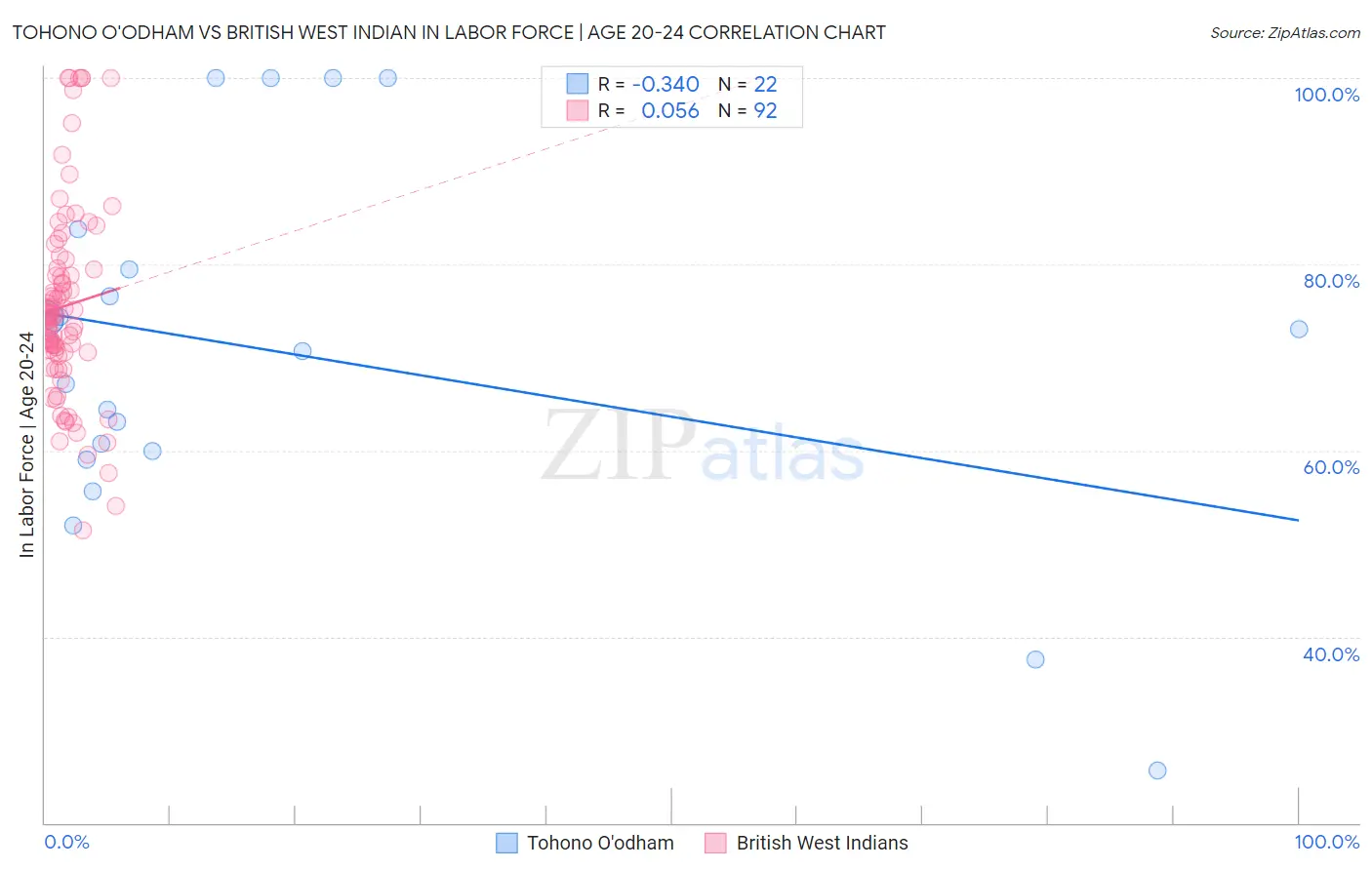 Tohono O'odham vs British West Indian In Labor Force | Age 20-24