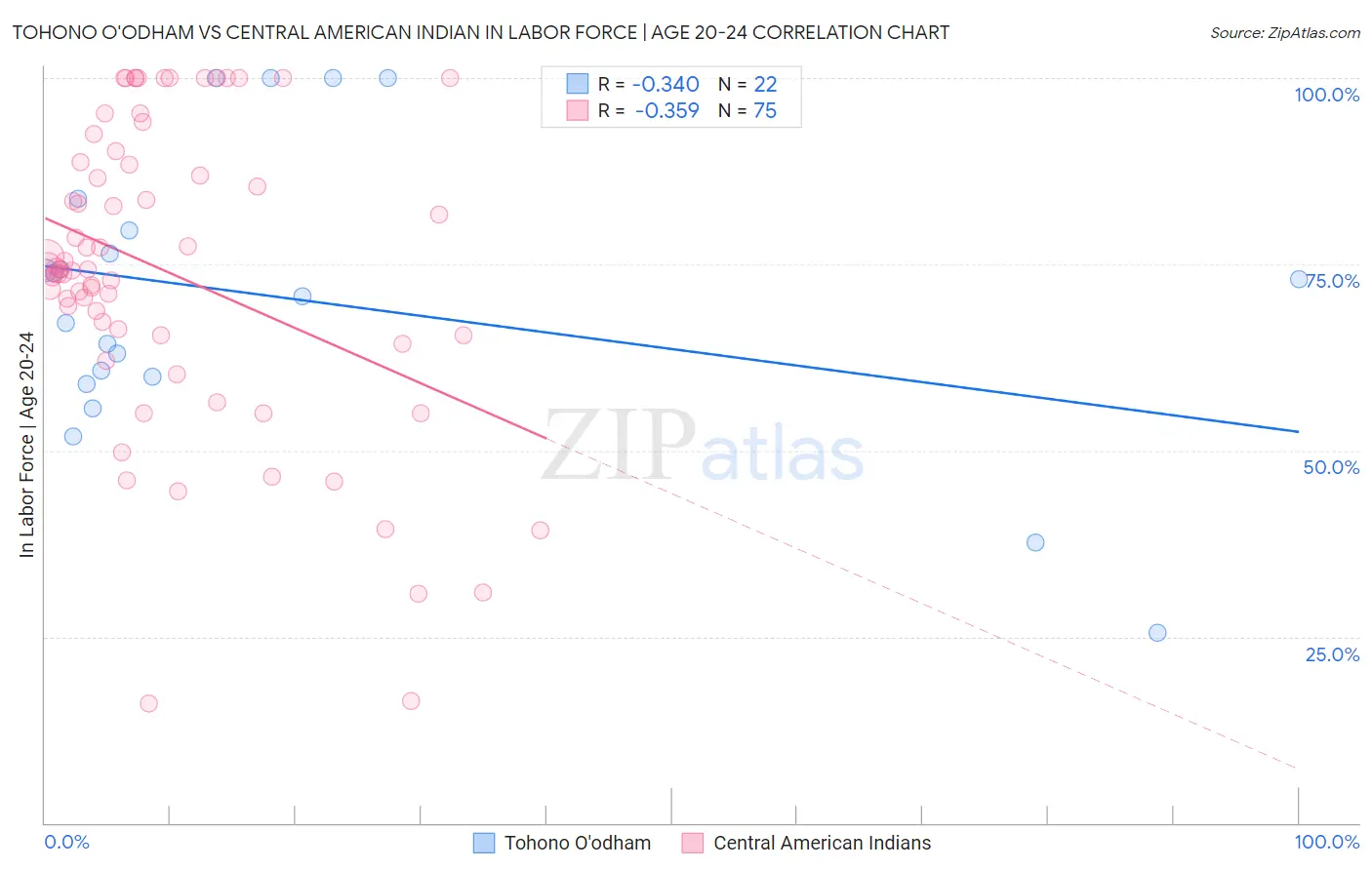 Tohono O'odham vs Central American Indian In Labor Force | Age 20-24