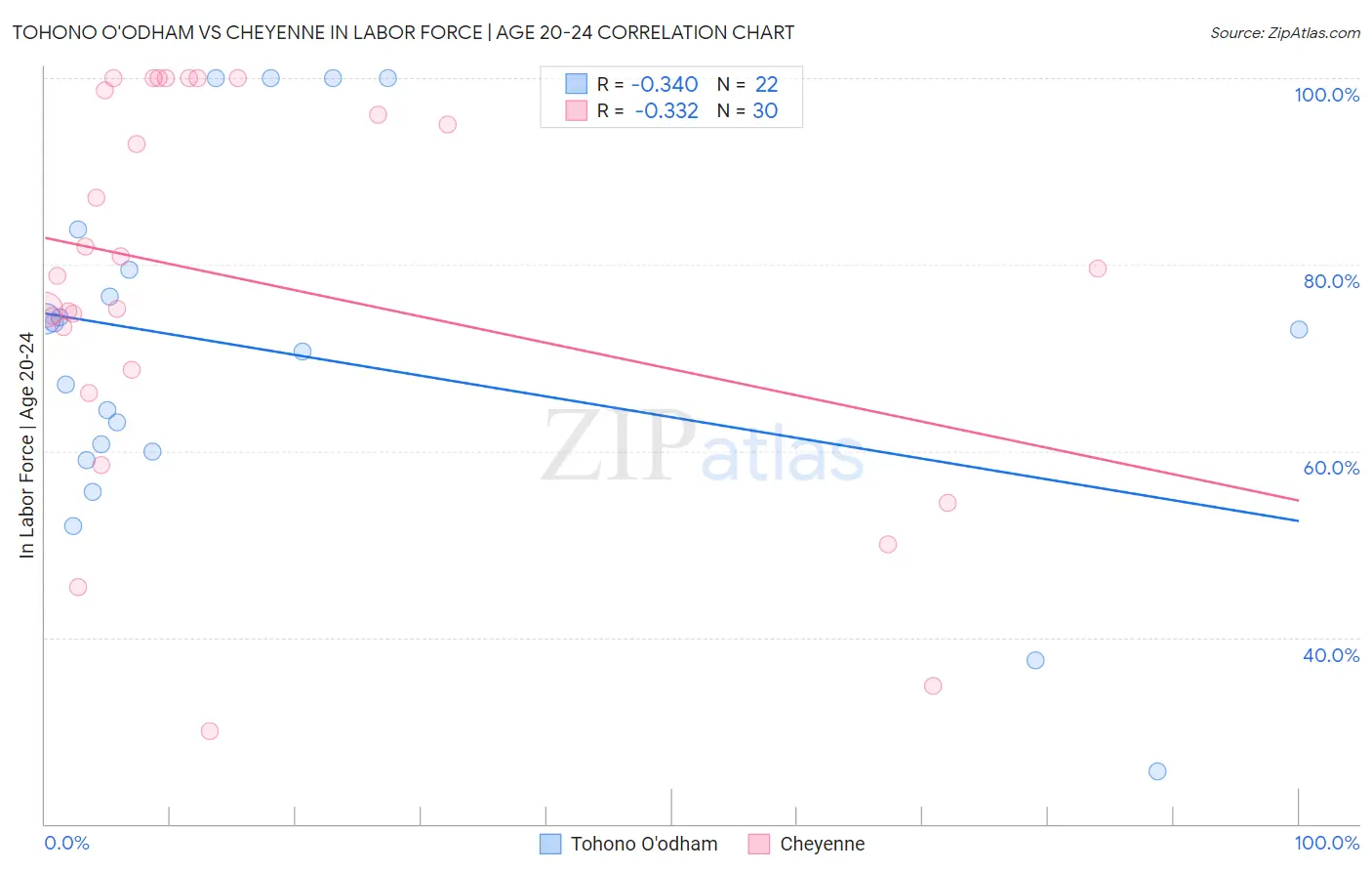 Tohono O'odham vs Cheyenne In Labor Force | Age 20-24