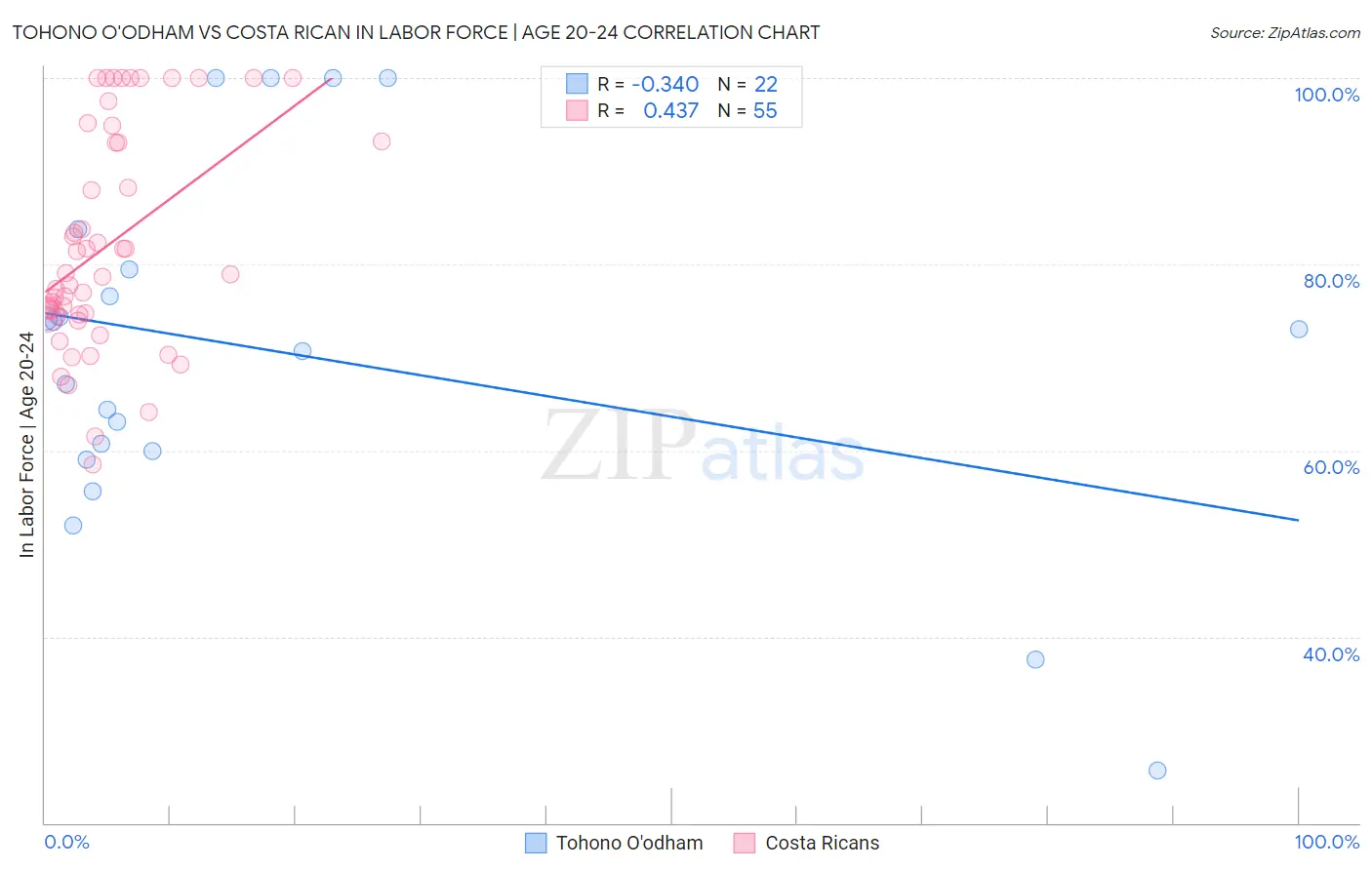 Tohono O'odham vs Costa Rican In Labor Force | Age 20-24