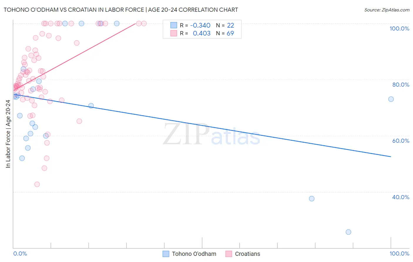 Tohono O'odham vs Croatian In Labor Force | Age 20-24