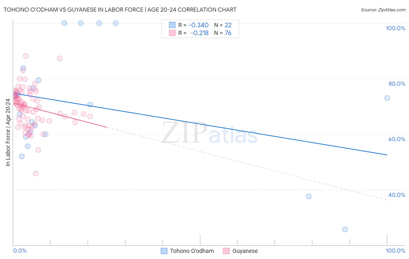 Tohono O'odham vs Guyanese In Labor Force | Age 20-24