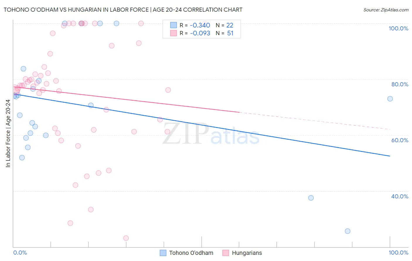 Tohono O'odham vs Hungarian In Labor Force | Age 20-24