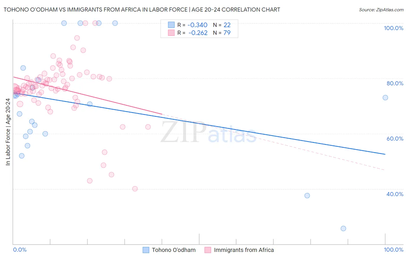 Tohono O'odham vs Immigrants from Africa In Labor Force | Age 20-24