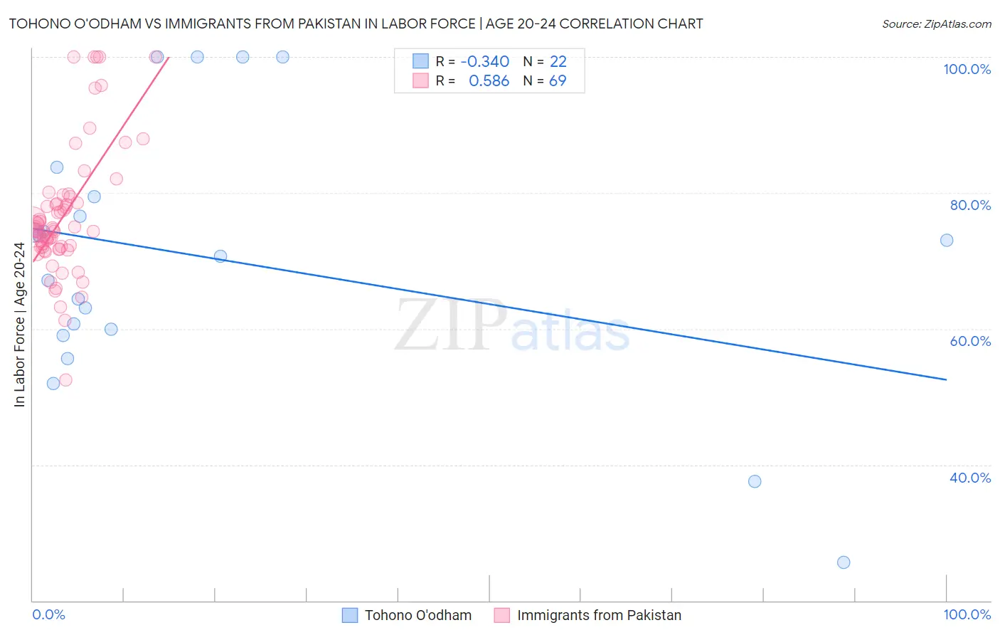 Tohono O'odham vs Immigrants from Pakistan In Labor Force | Age 20-24