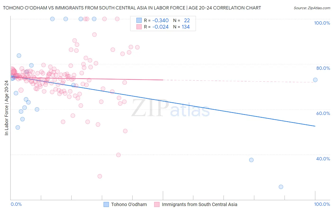 Tohono O'odham vs Immigrants from South Central Asia In Labor Force | Age 20-24