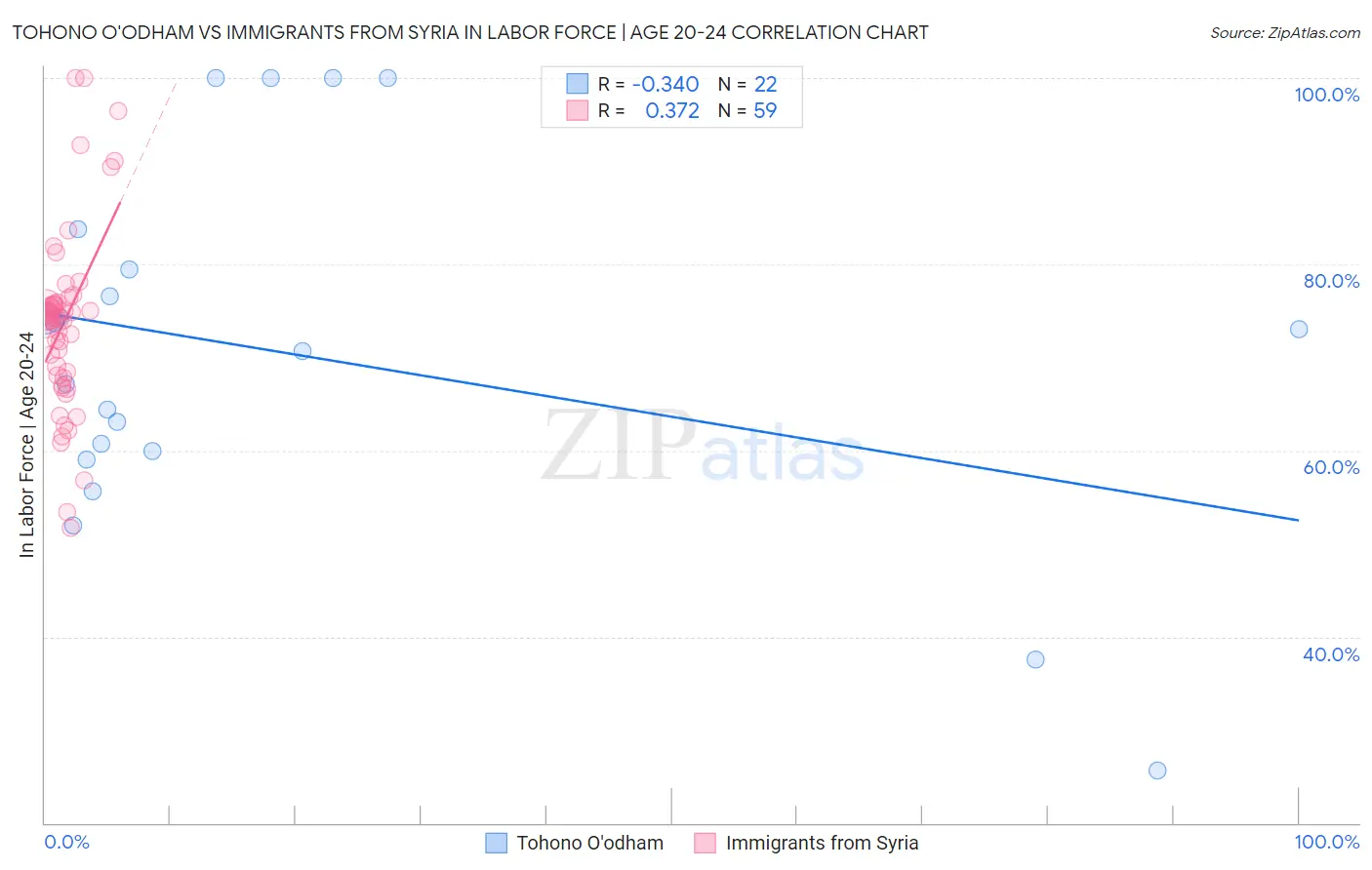 Tohono O'odham vs Immigrants from Syria In Labor Force | Age 20-24