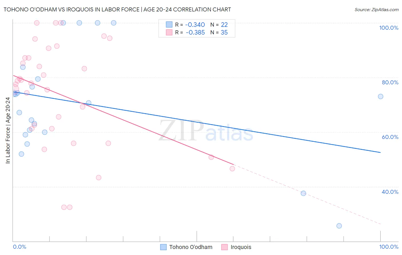 Tohono O'odham vs Iroquois In Labor Force | Age 20-24