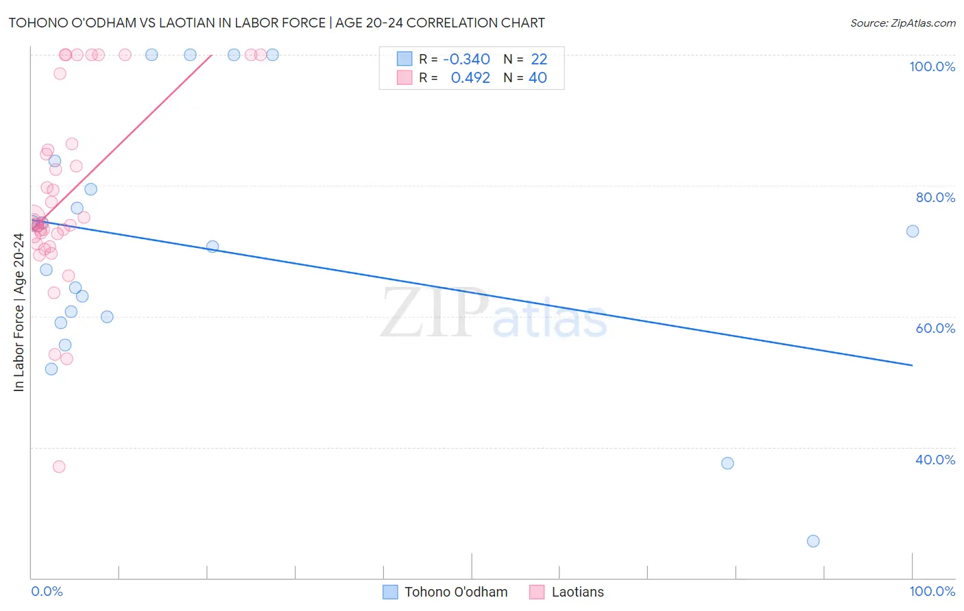 Tohono O'odham vs Laotian In Labor Force | Age 20-24
