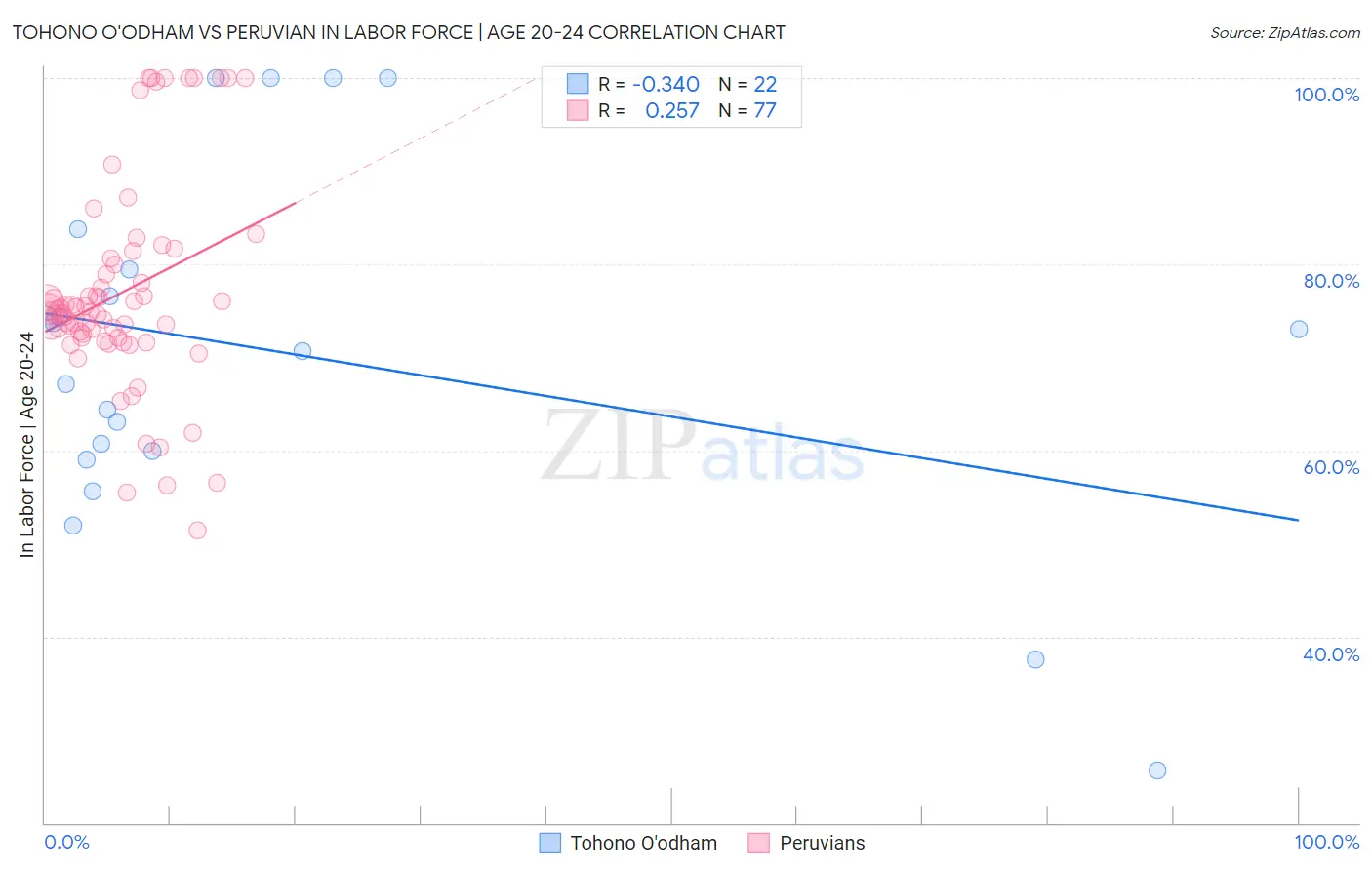 Tohono O'odham vs Peruvian In Labor Force | Age 20-24