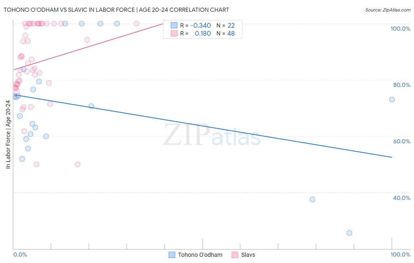 Tohono O'odham vs Slavic In Labor Force | Age 20-24