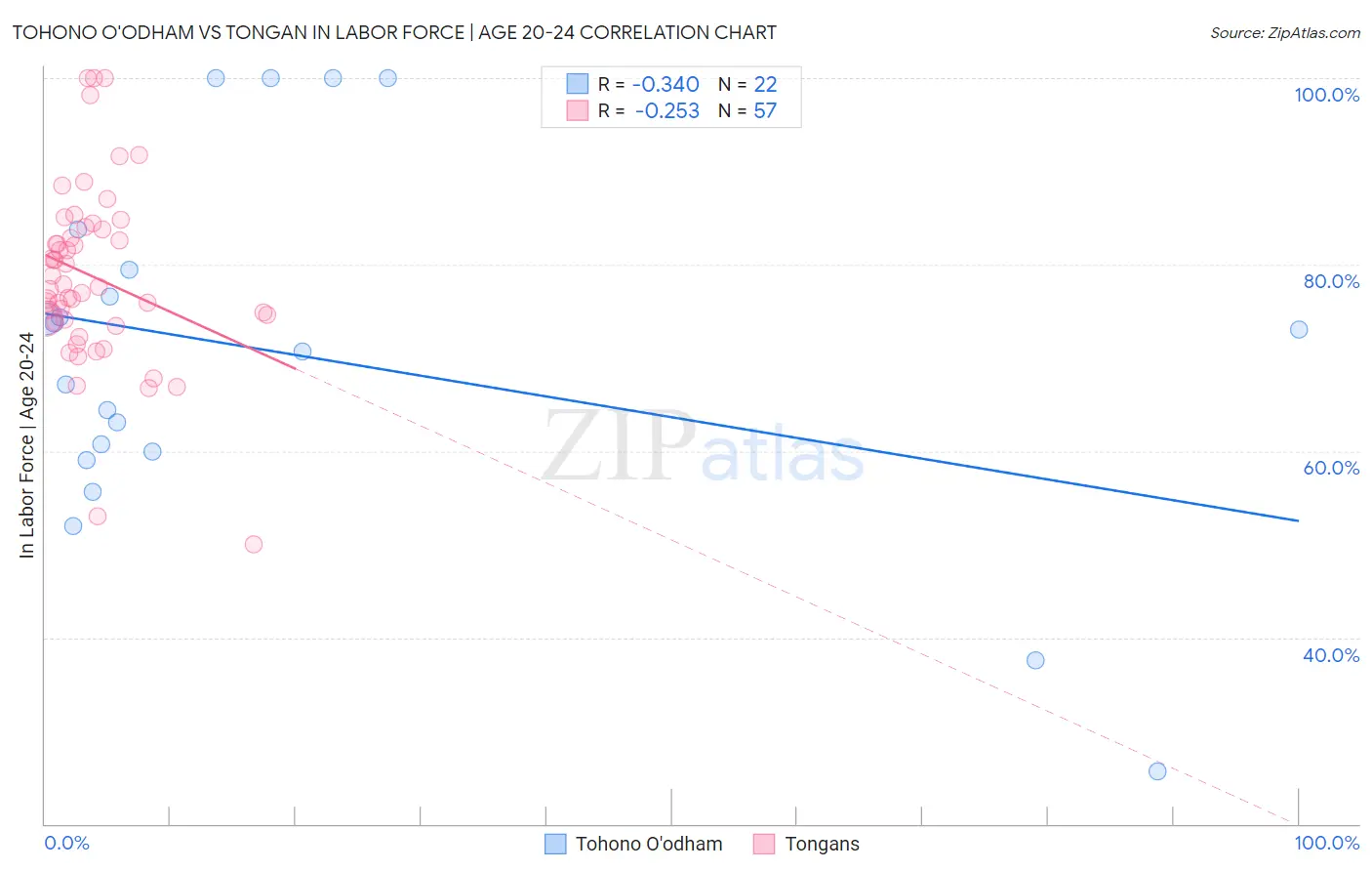 Tohono O'odham vs Tongan In Labor Force | Age 20-24