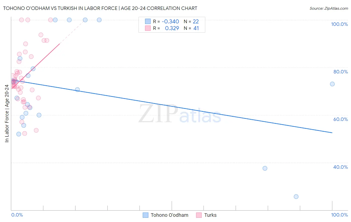 Tohono O'odham vs Turkish In Labor Force | Age 20-24