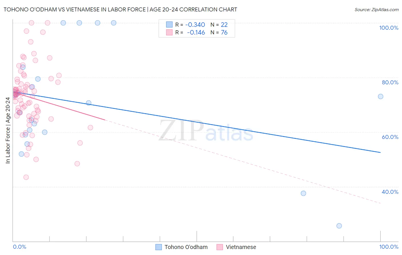 Tohono O'odham vs Vietnamese In Labor Force | Age 20-24