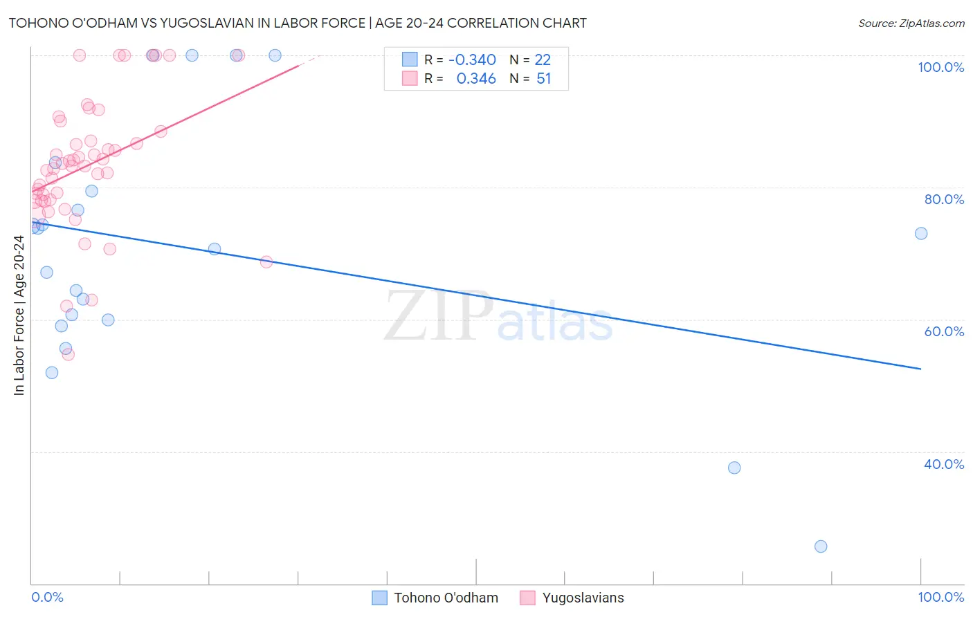 Tohono O'odham vs Yugoslavian In Labor Force | Age 20-24