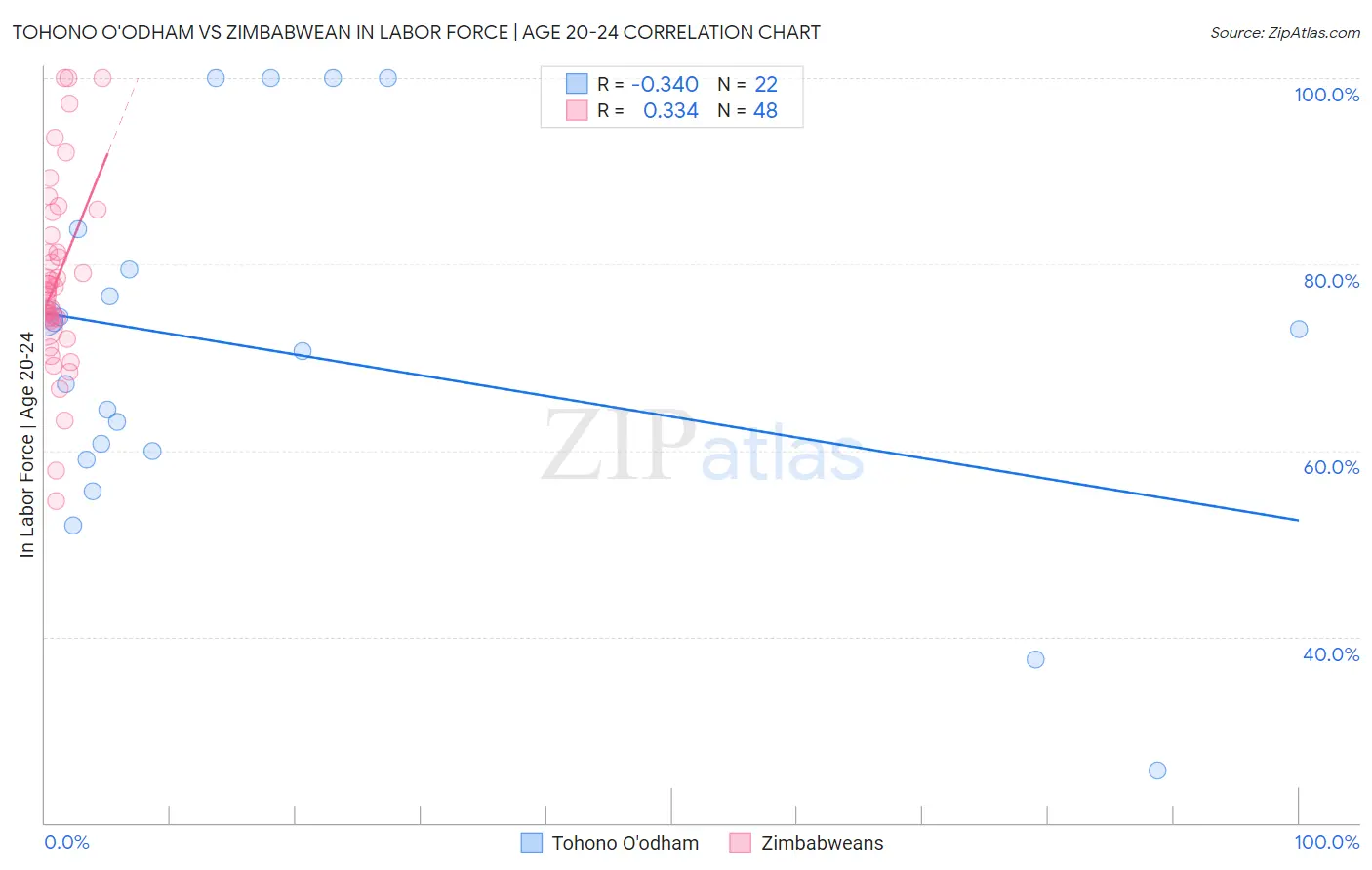 Tohono O'odham vs Zimbabwean In Labor Force | Age 20-24