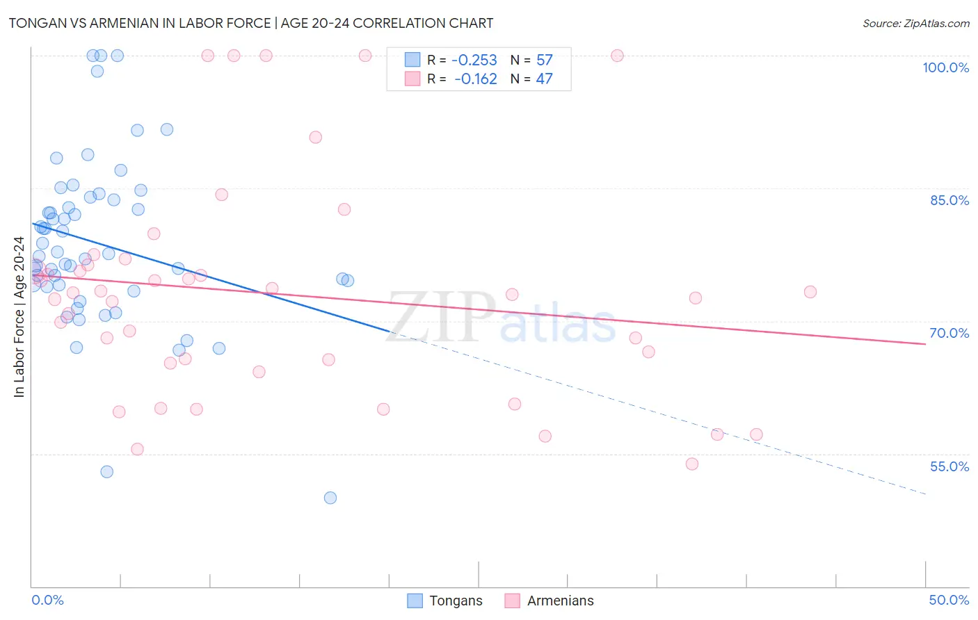 Tongan vs Armenian In Labor Force | Age 20-24