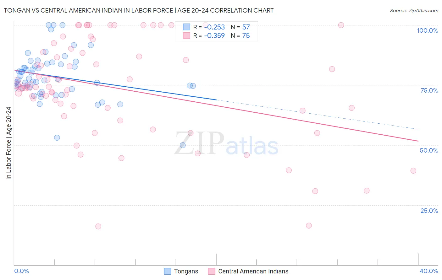 Tongan vs Central American Indian In Labor Force | Age 20-24