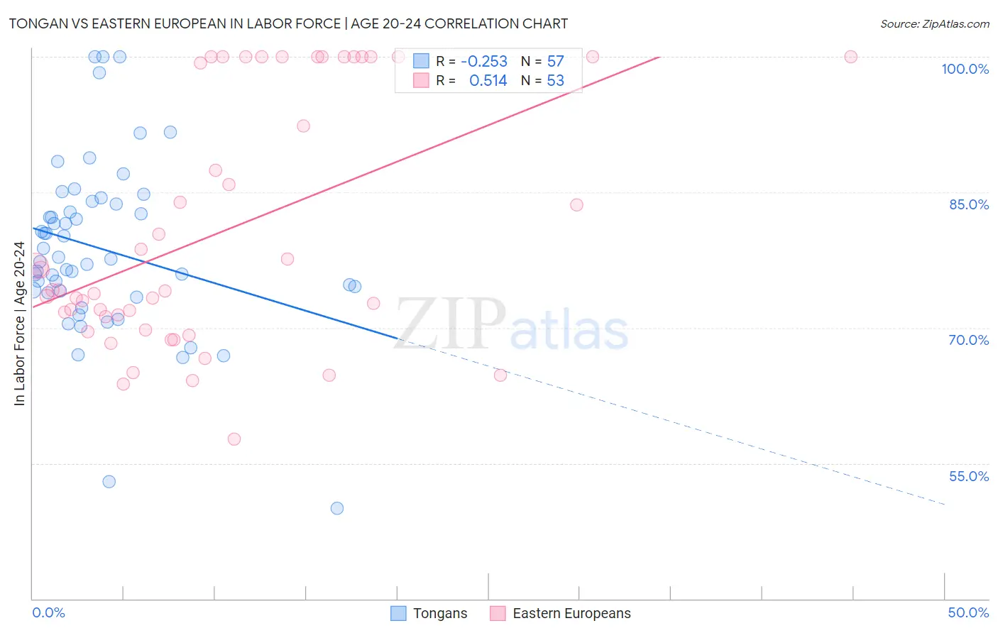 Tongan vs Eastern European In Labor Force | Age 20-24