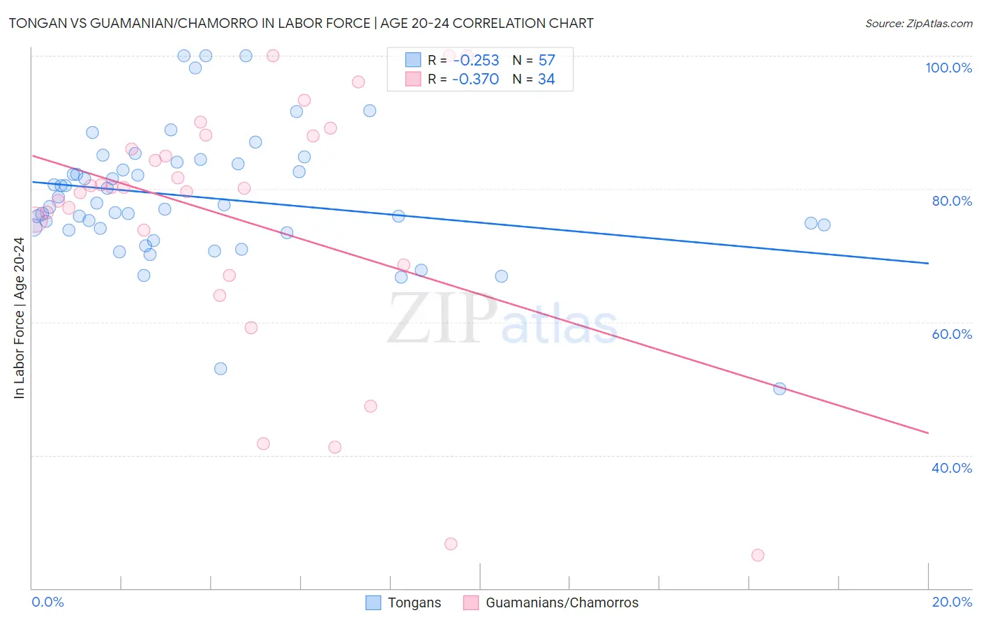 Tongan vs Guamanian/Chamorro In Labor Force | Age 20-24
