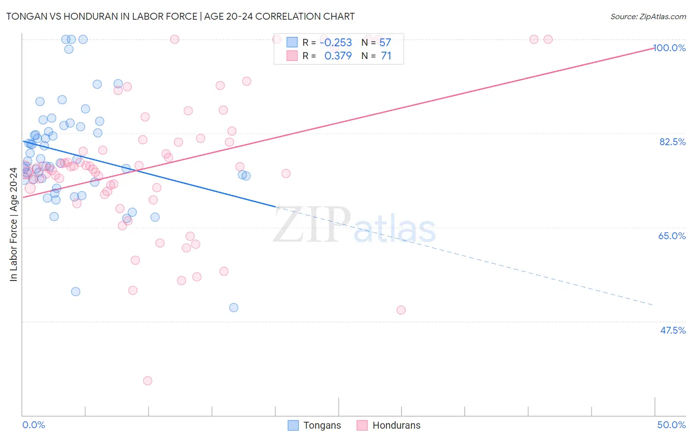 Tongan vs Honduran In Labor Force | Age 20-24