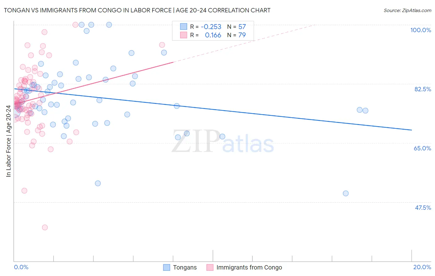 Tongan vs Immigrants from Congo In Labor Force | Age 20-24