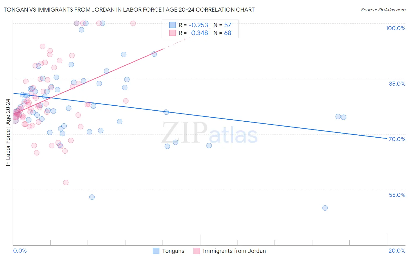 Tongan vs Immigrants from Jordan In Labor Force | Age 20-24