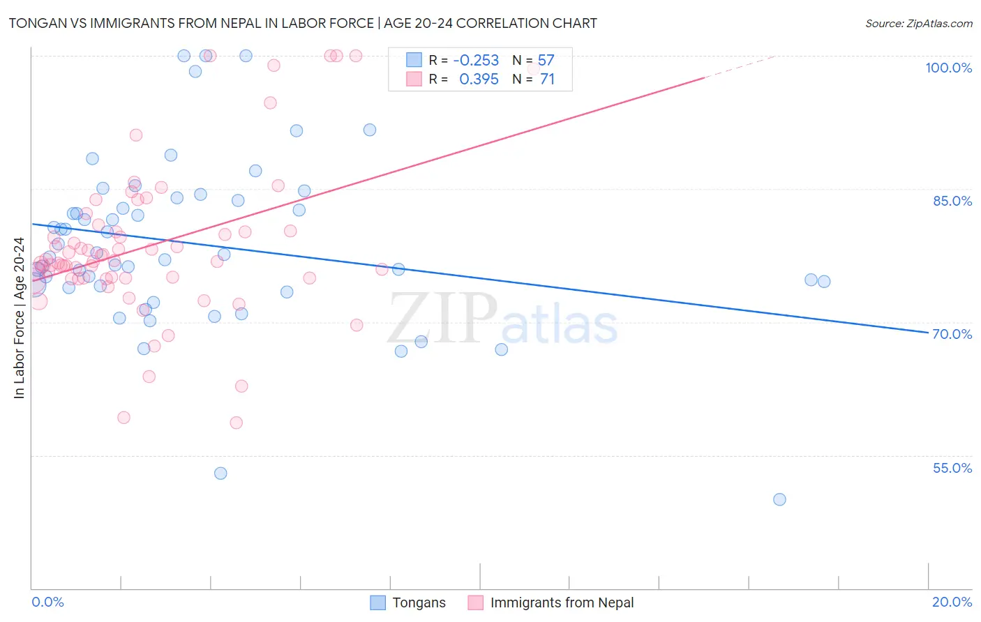 Tongan vs Immigrants from Nepal In Labor Force | Age 20-24