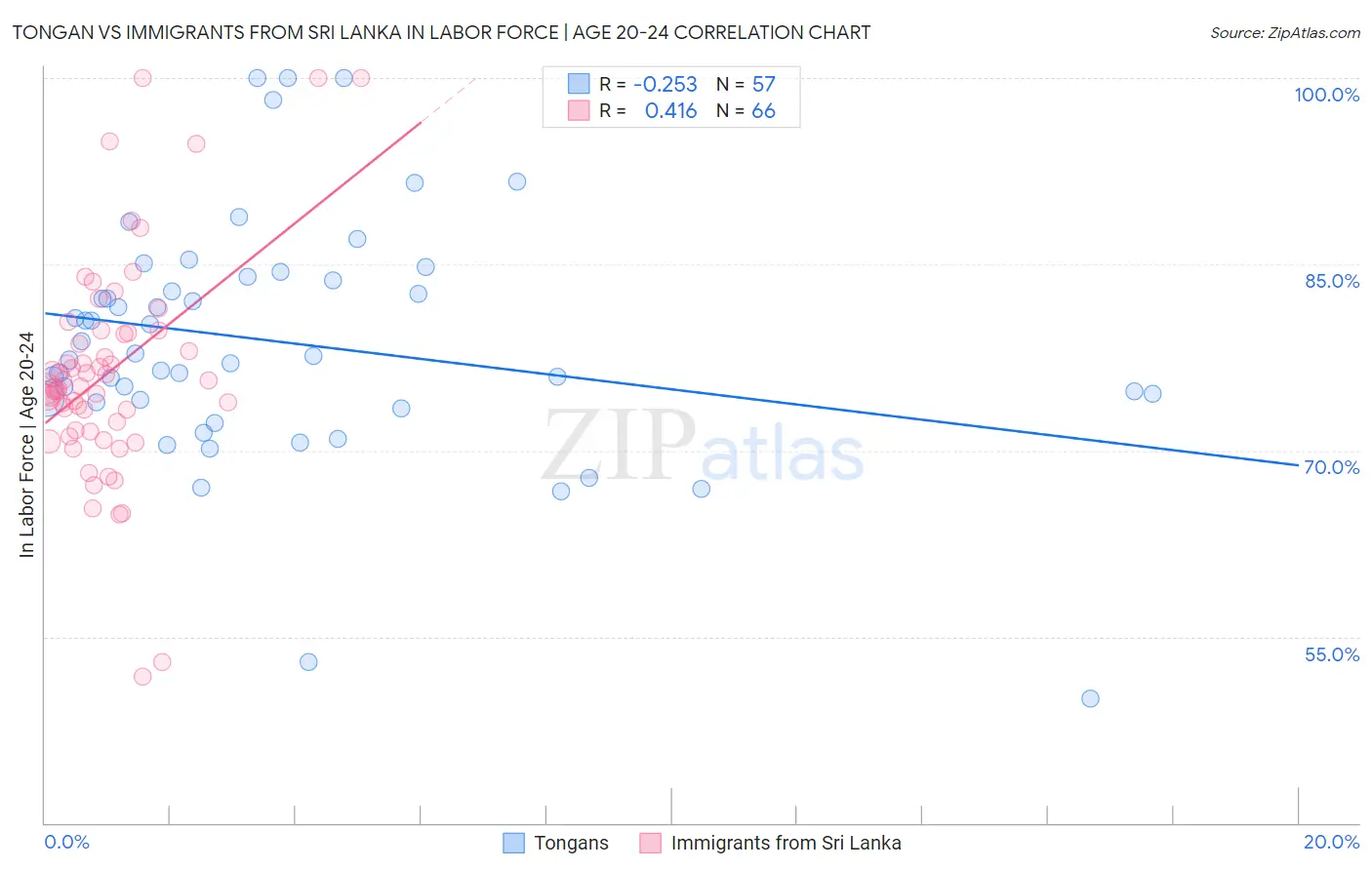 Tongan vs Immigrants from Sri Lanka In Labor Force | Age 20-24