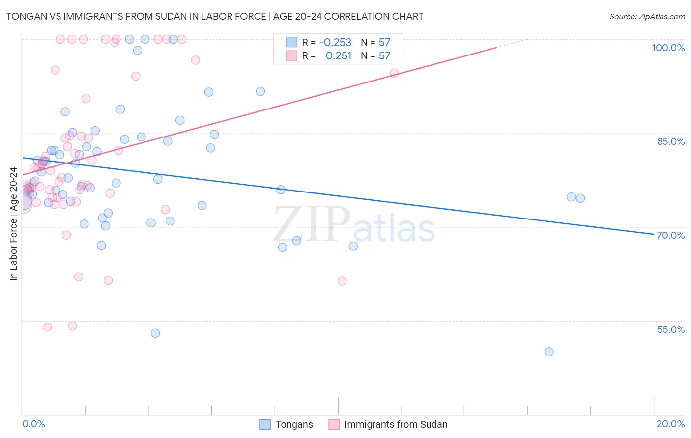 Tongan vs Immigrants from Sudan In Labor Force | Age 20-24