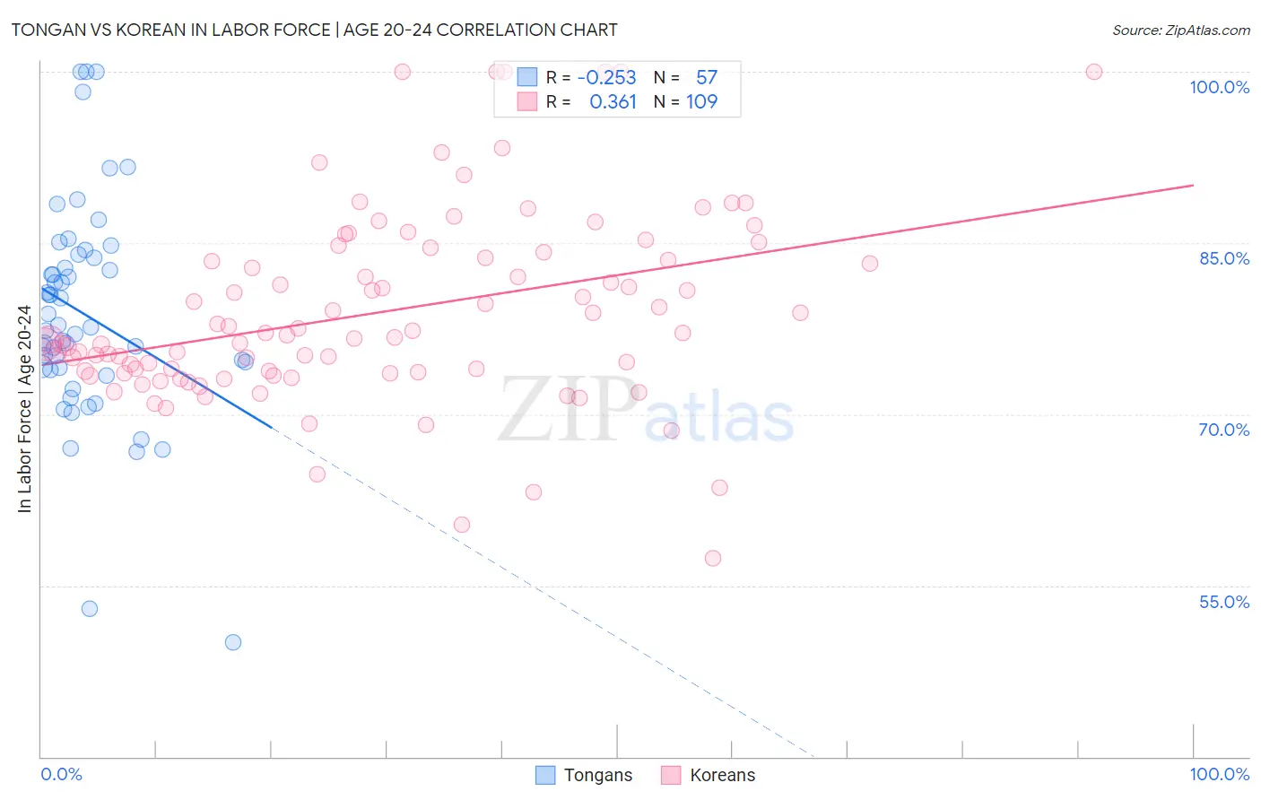 Tongan vs Korean In Labor Force | Age 20-24