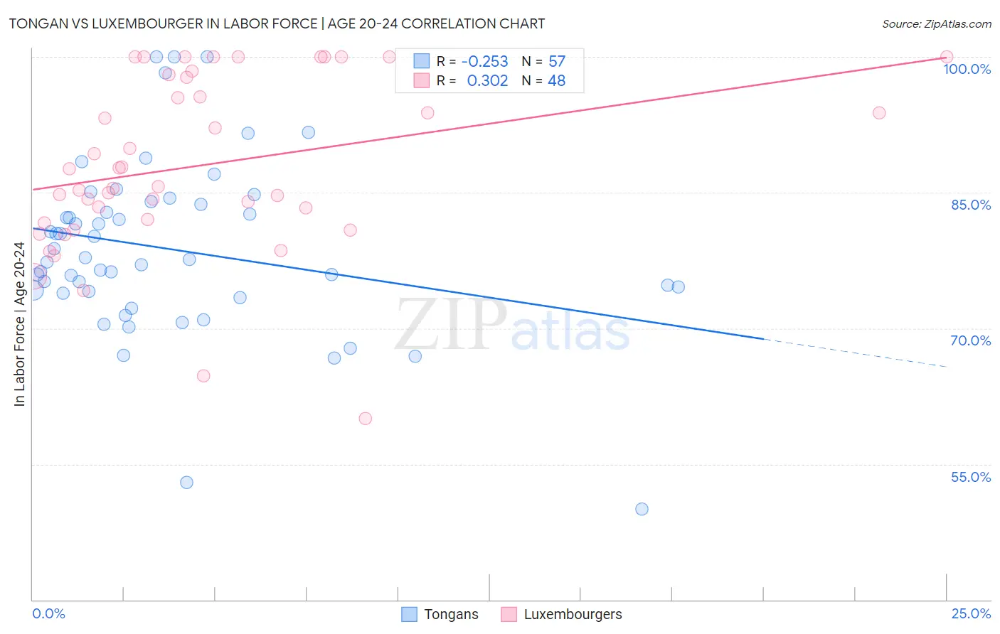 Tongan vs Luxembourger In Labor Force | Age 20-24