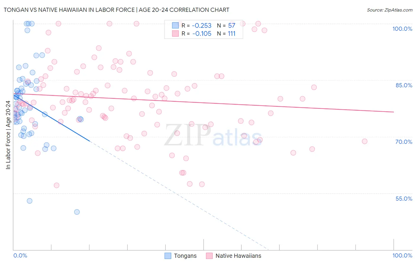 Tongan vs Native Hawaiian In Labor Force | Age 20-24