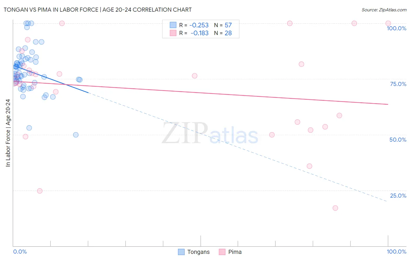 Tongan vs Pima In Labor Force | Age 20-24