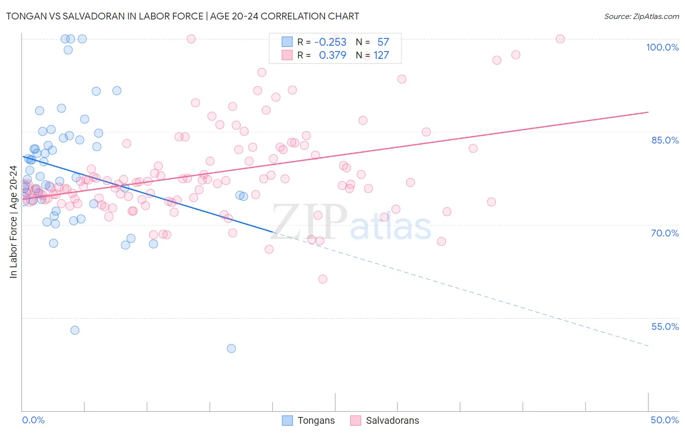 Tongan vs Salvadoran In Labor Force | Age 20-24