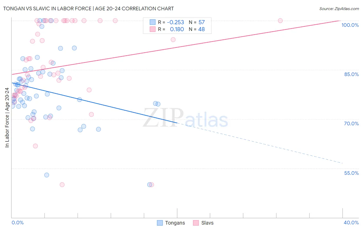 Tongan vs Slavic In Labor Force | Age 20-24