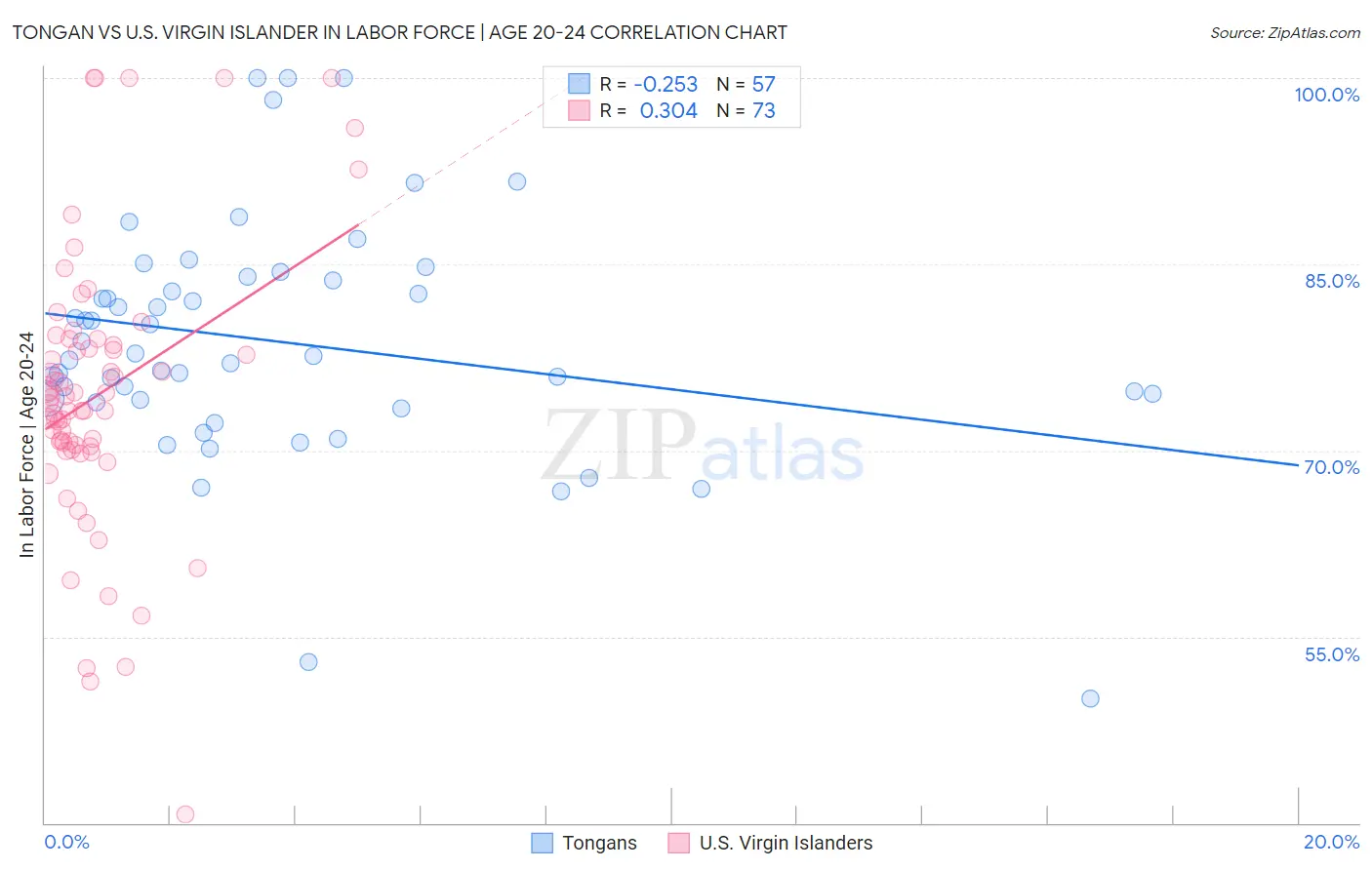 Tongan vs U.S. Virgin Islander In Labor Force | Age 20-24