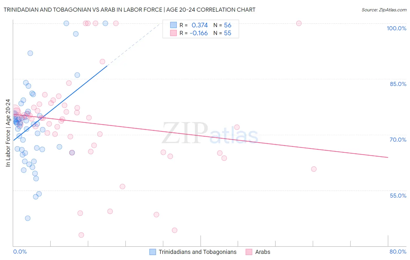 Trinidadian and Tobagonian vs Arab In Labor Force | Age 20-24