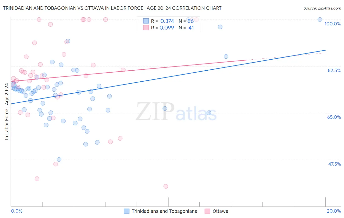 Trinidadian and Tobagonian vs Ottawa In Labor Force | Age 20-24