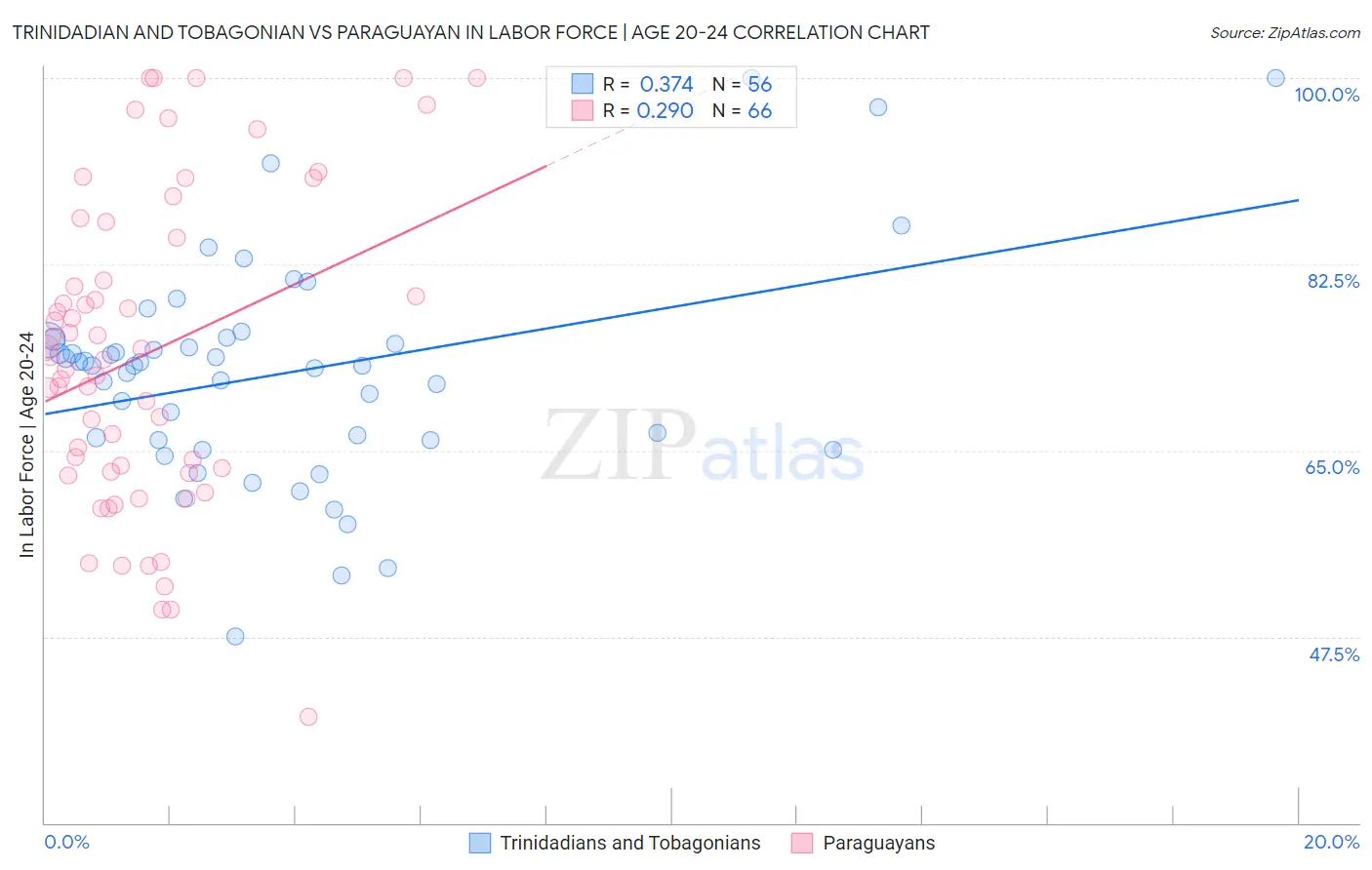 Trinidadian and Tobagonian vs Paraguayan In Labor Force | Age 20-24